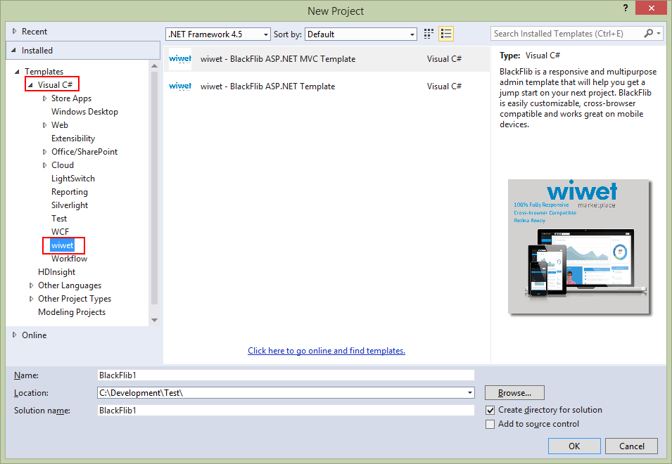 On the New Project Window Select Visual C# -> wiwet